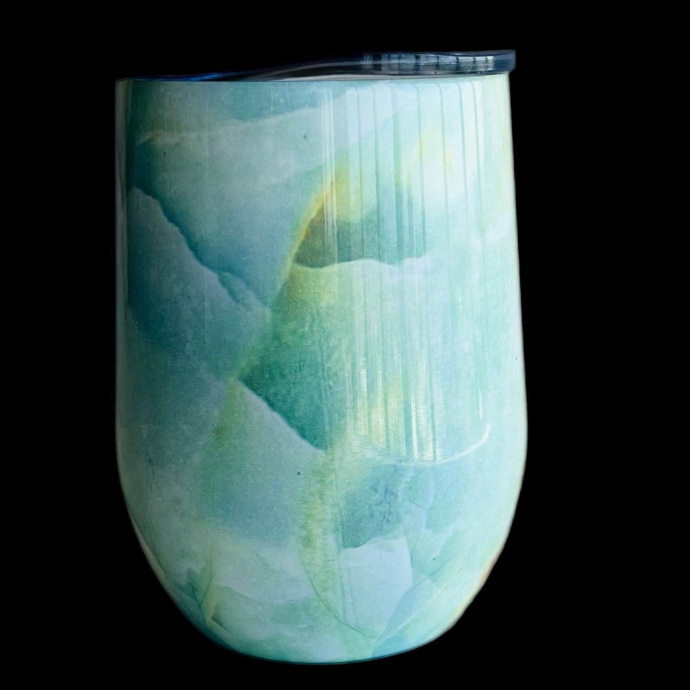 New Wine Mug Insulated Stainless Steel Tumbler 12oz Green Marble